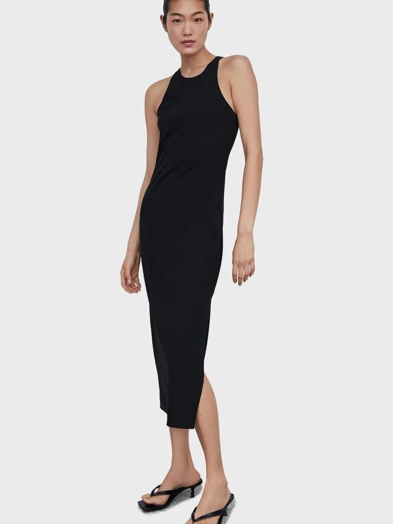 Sleeveless Black Midi Bodycon Dress
